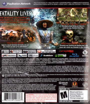 Mortal Kombat | PlayStation 3 | back cover | region=North America | source-country=United States | zypher-v2 | moby-9c833eaf4766 | Data by MobyGames.com