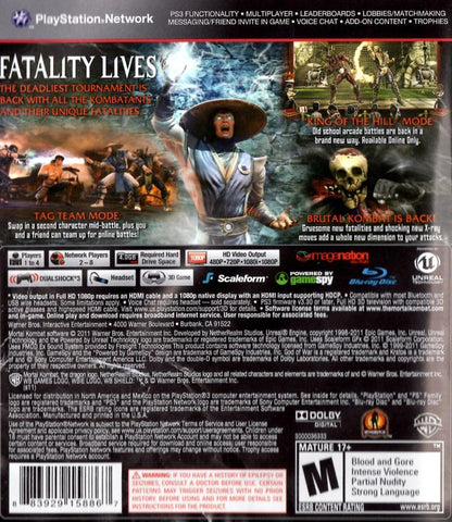 Mortal Kombat | PlayStation 3 | back cover | region=North America | source-country=United States | zypher-v2 | moby-9c833eaf4766 | Data by MobyGames.com
