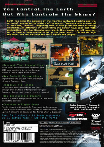 
Silent Line: Armored Core | PlayStation 2 | back cover | Region: North America | source-country=Canada,United States | Data by MobyGames.com