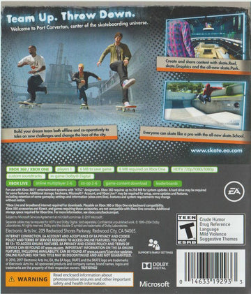 skate 3 | Xbox 360 | back cover | region=North America | source-country=United States | zypher-v2 | moby-52c0b1d750fe | Data by MobyGames.com