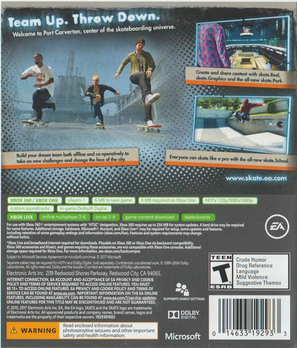 skate 3 | Xbox 360 | back cover | region=North America | source-country=United States | zypher-v2 | moby-52c0b1d750fe | Data by MobyGames.com