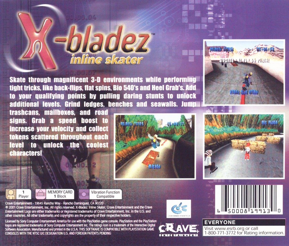 X-Bladez: Inline Skater | PlayStation | back cover | region=North America | source-country=United States | zypher-v2 | moby-f0f2d7b46269 | Data by MobyGames.com
