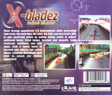 X-Bladez: Inline Skater | PlayStation | back cover | region=North America | source-country=United States | zypher-v2 | moby-f0f2d7b46269 | Data by MobyGames.com