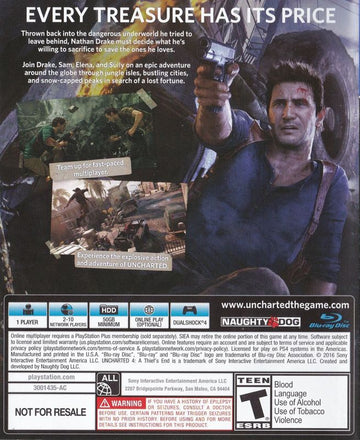 
Uncharted 4: A Thief's End | PlayStation 4 | back cover | Data by MobyGames.com