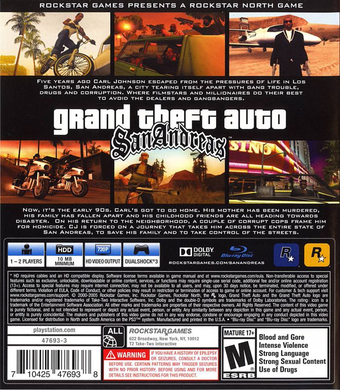 
Grand Theft Auto: San Andreas | PlayStation 3 | back cover | Data by MobyGames.com