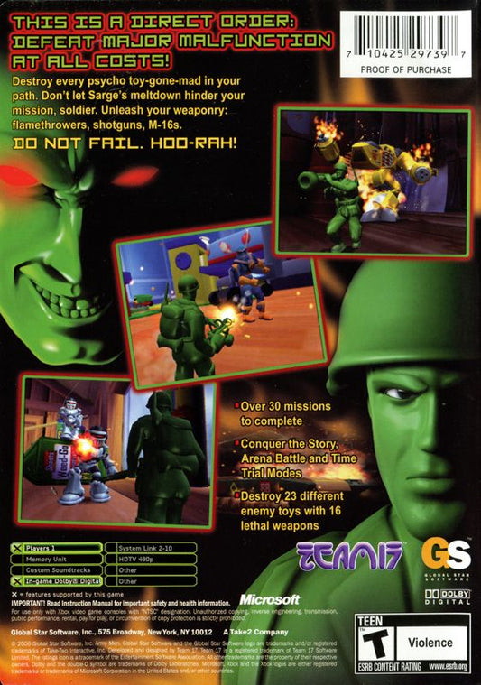 Army Men: Major Malfunction | Xbox | back cover | region=North America | source-country=Canada,United States | zypher-v2 | moby-13c0f4c40f9b | Data by MobyGames.com