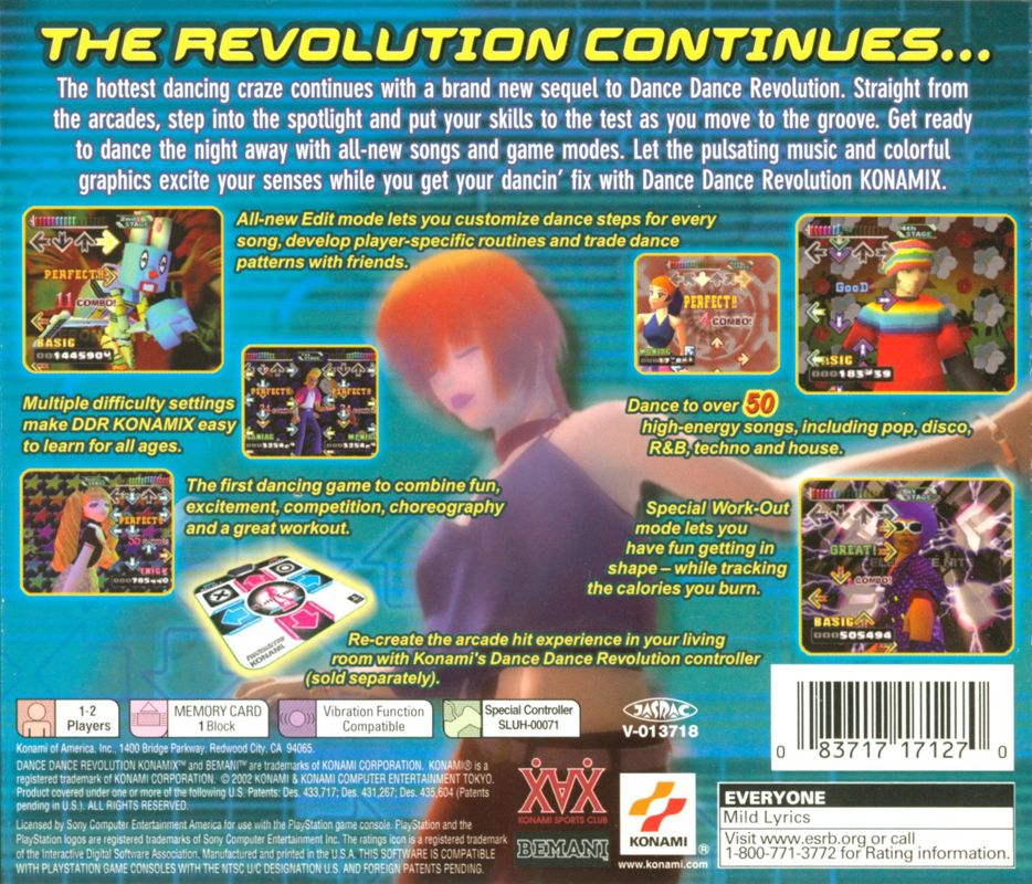 Dance Dance Revolution: Konamix | PlayStation | back cover | Region: North America | source-country=United States | Data by MobyGames.com