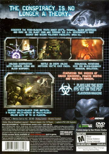 
Area-51 | PlayStation 2 | back cover | Region: North America | source-country=Canada,United States | Data by MobyGames.com