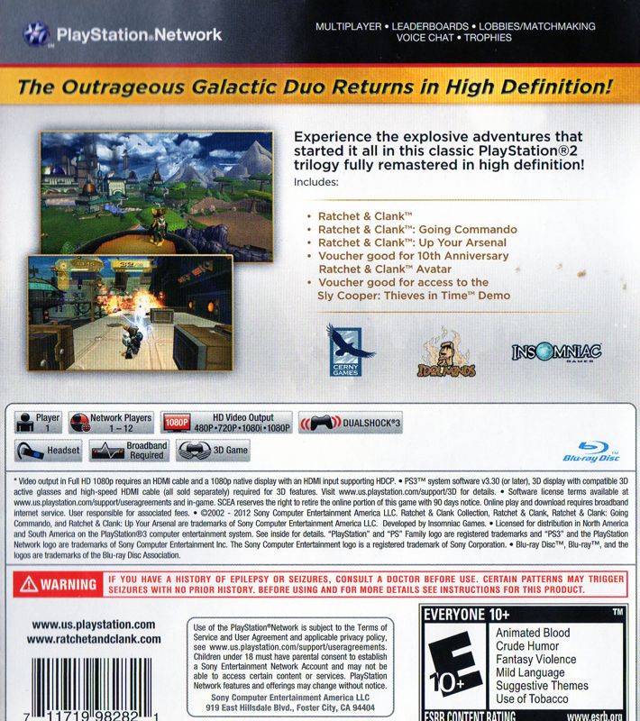 Ratchet & Clank Collection | PlayStation 3 | back cover | region=North America | source-country=United States | zypher-v2 | moby-4ab8e866bb86 | Data by MobyGames.com