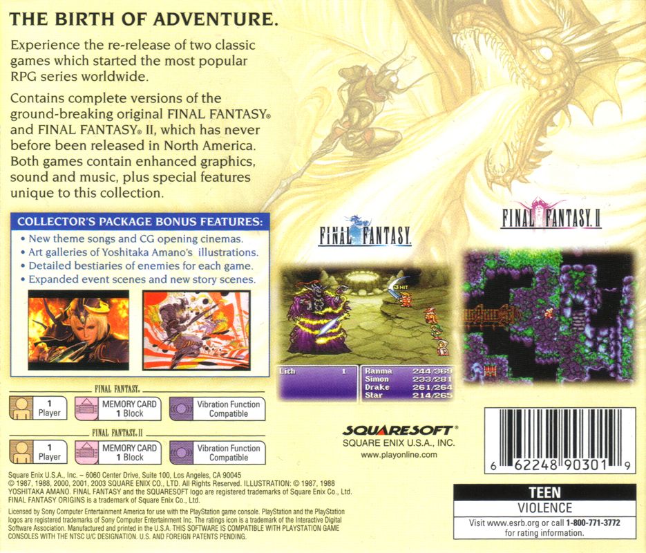 
Final Fantasy Origins | PlayStation | back cover | Data by MobyGames.com