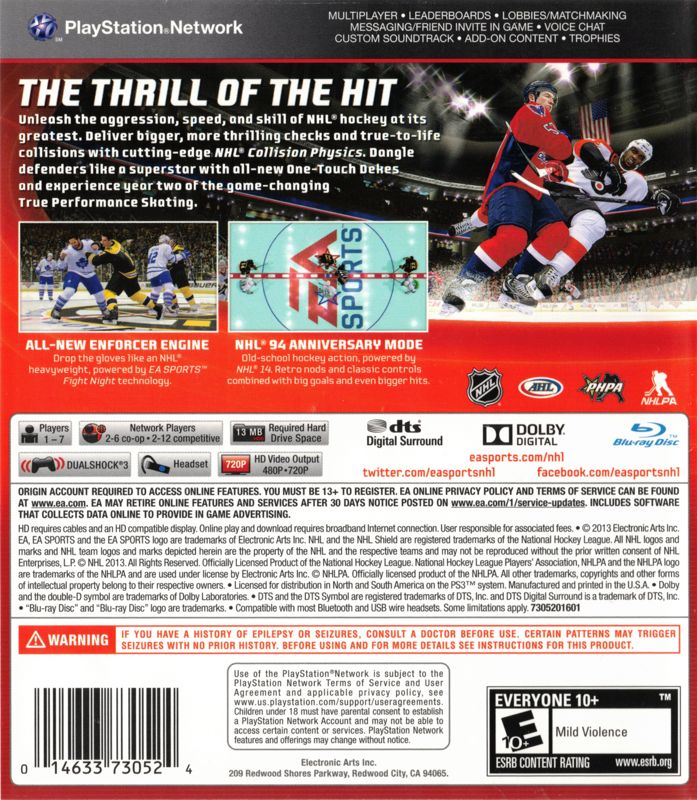 
NHL 14 | PlayStation 3 | back cover | Data by MobyGames.com
