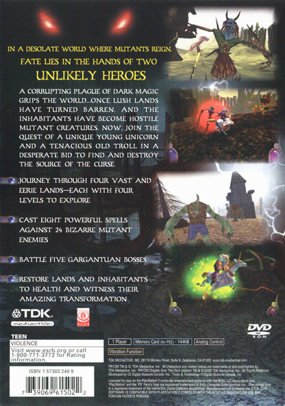 Pryzm: Chapter One - The Dark Unicorn | PlayStation 2 | back cover | region=North America | source-country=Canada,United States | zypher-v2 | moby-4640769c9fe6 | Data by MobyGames.com
