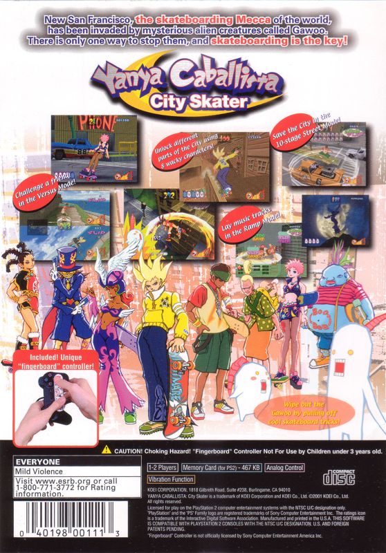 Yanya Caballista: City Skater | PlayStation 2 | back cover | Region: North America | source-country=United States | Data by MobyGames.com