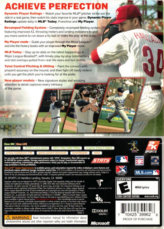 Major League Baseball 2K11 | Xbox 360 | back cover | region=North America | source-country=United States | zypher-v2 | moby-fc727d761f73 | Data by MobyGames.com