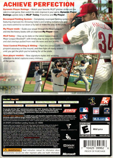 Major League Baseball 2K11 | Xbox 360 | back cover | region=North America | source-country=United States | zypher-v2 | moby-fc727d761f73 | Data by MobyGames.com