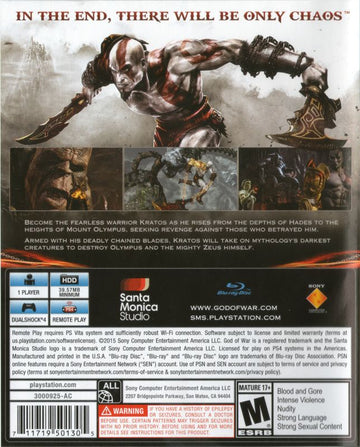 
God of War III: Remastered | PlayStation 4 | back cover | Data by MobyGames.com