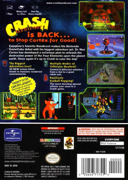 Crash Bandicoot: The Wrath of Cortex | GameCube | back cover | region=North America | source-country=Canada,Mexico,Other,United States | zypher-v2 | moby-40d9edd94d67 | Data by MobyGames.com