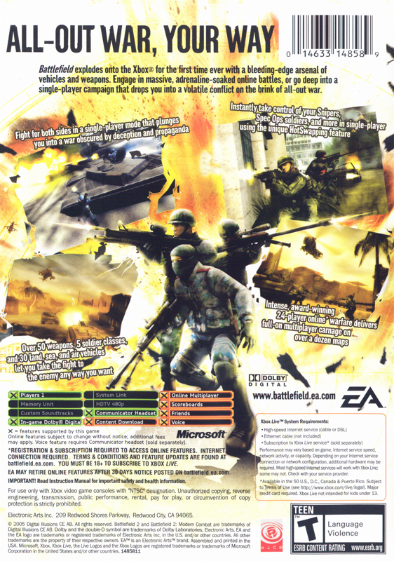 Battlefield 2: Modern Combat | Xbox | back cover | region=North America | source-country=United States | zypher-v2 | moby-f96a383693bf | Data by MobyGames.com