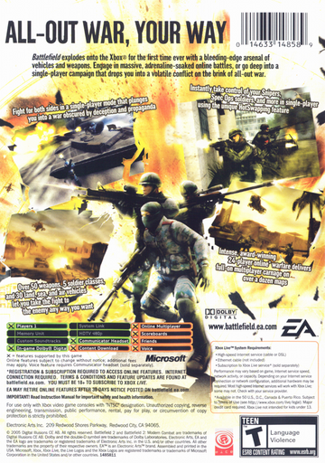 Battlefield 2: Modern Combat | Xbox | back cover | region=North America | source-country=United States | zypher-v2 | moby-f96a383693bf | Data by MobyGames.com