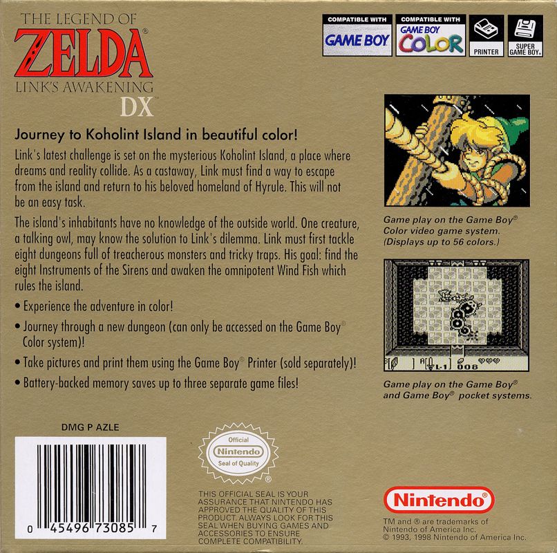 
The Legend of Zelda: Link's Awakening DX | Game Boy Color | back cover | Data by MobyGames.com