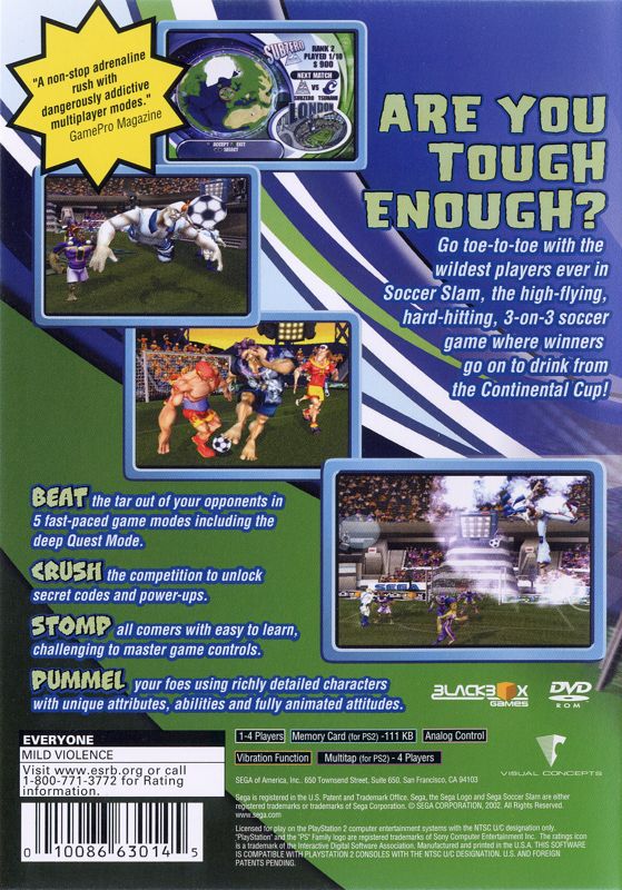Sega Soccer Slam | PlayStation 2 | back cover | region=North America | source-country=United States | zypher-v2 | moby-abfdde3654ed | Data by MobyGames.com