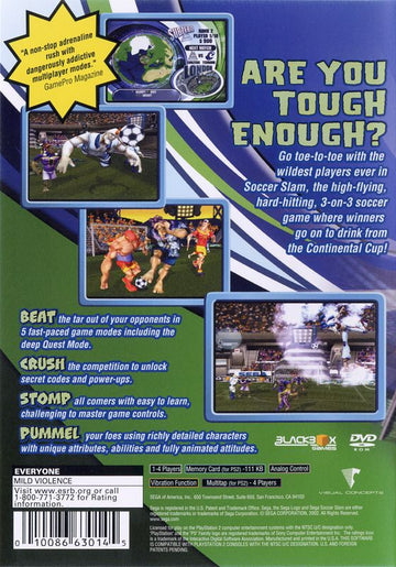 Sega Soccer Slam | PlayStation 2 | back cover | region=North America | source-country=United States | zypher-v2 | moby-abfdde3654ed | Data by MobyGames.com