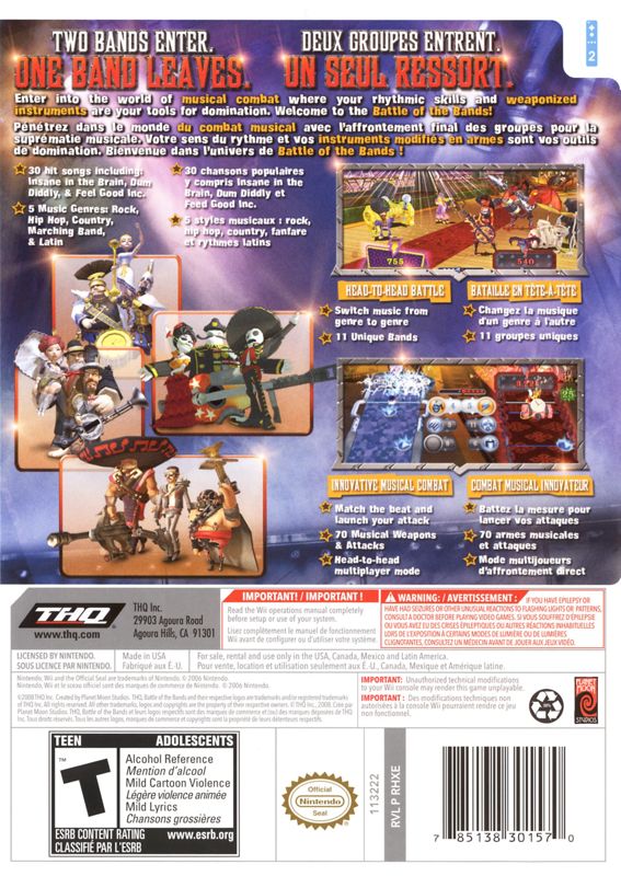 Battle of the Bands | Wii | back cover | Data by MobyGames.com