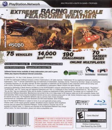
Fuel | PlayStation 3 | back cover | Region: North America | source-country=Canada,Mexico,United States | Data by MobyGames.com