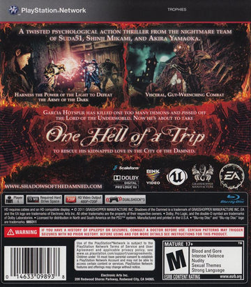 
Shadows of the Damned | PlayStation 3 | back cover | Region: North America | source-country=United States | Data by MobyGames.com