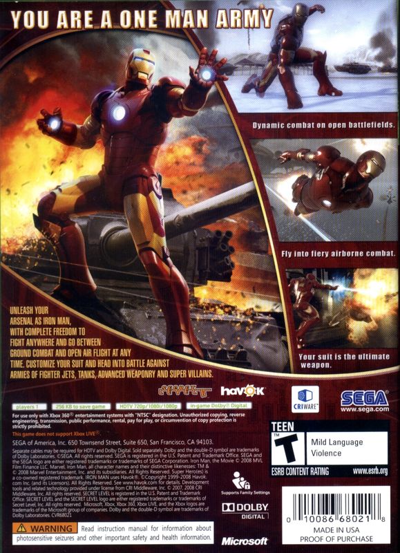 
Iron Man | Xbox 360 | back cover | Data by MobyGames.com