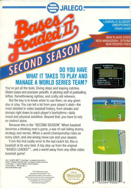 
Bases Loaded II: Second Season | NES | back cover | Data by MobyGames.com