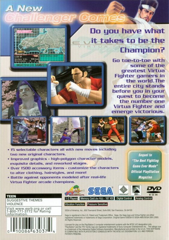 Virtua Fighter 4: Evolution | PlayStation 2 | back cover | Region: North America | source-country=Canada,United States | Data by MobyGames.com