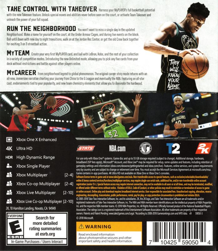 
NBA 2K19 | Xbox One | back cover | Region: North America | source-country=United States | Data by MobyGames.com