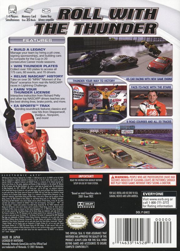 NASCAR Thunder 2003 | GameCube | back cover | region=North America | source-country=United States | zypher-v2 | moby-e86eccdb8424 | Data by MobyGames.com