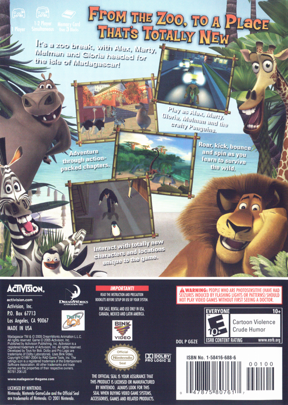 
Madagascar | GameCube | back cover | Data by MobyGames.com