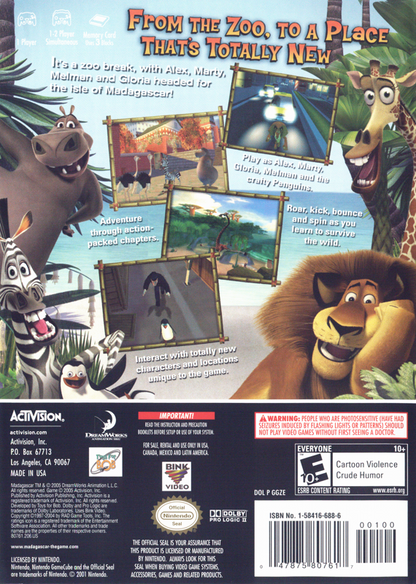 
Madagascar | GameCube | back cover | Data by MobyGames.com