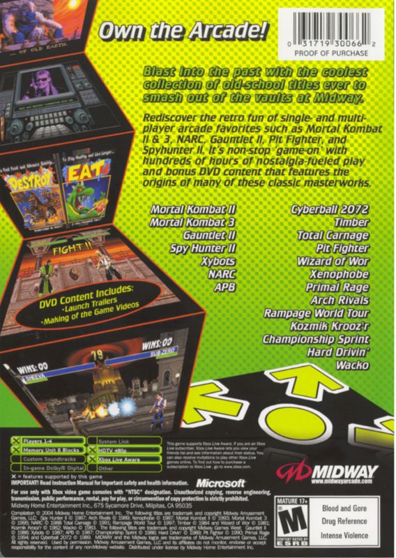 Midway Arcade Treasures 2 | Xbox | back cover | region=North America | source-country=United States | zypher-v2 | moby-8b7884b13ef9 | Data by MobyGames.com