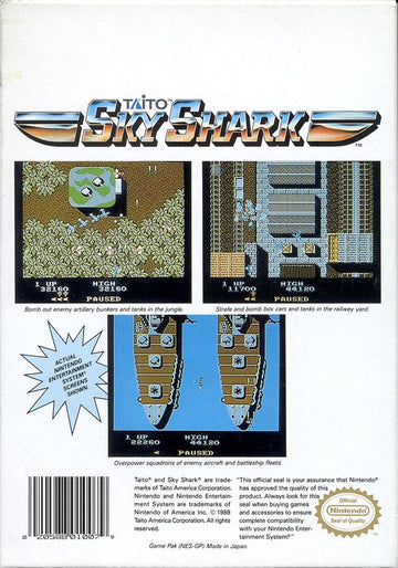 
Sky Shark | NES | back cover | Data by MobyGames.com