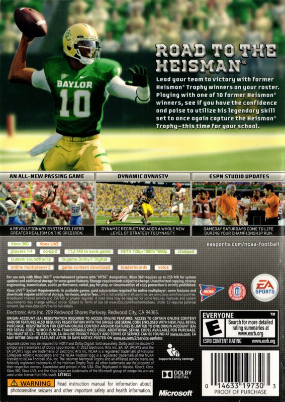 NCAA Football 13 | Xbox 360 | back cover | region=North America | source-country=United States | zypher-v2 | moby-7c63afdabc5d | Data by MobyGames.com