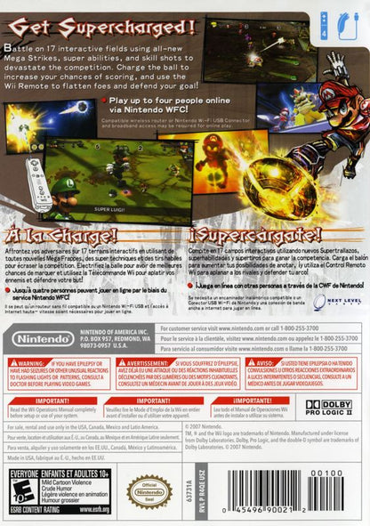 Mario Strikers Charged | Wii | back cover | region=North America | source-country=Canada,Mexico,United States | zypher-v2 | moby-4f44451ee73c | Data by MobyGames.com