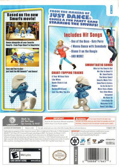 The Smurfs: Dance Party | Wii | back cover | region=North America | source-country=United States | zypher-v2 | moby-446fa0a13374 | Data by MobyGames.com