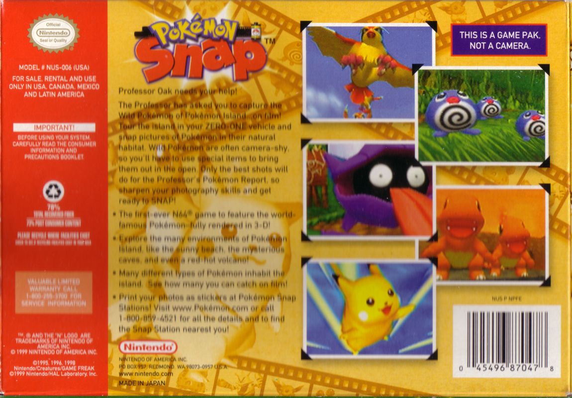 Pokémon Snap | Nintendo 64 | back cover | Data by MobyGames.com