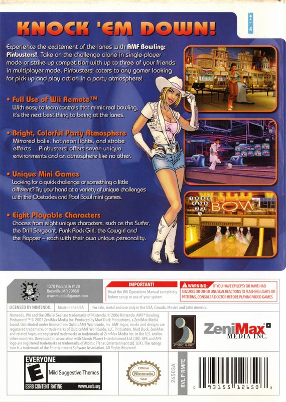 
AMF Bowling Pinbusters! | Wii | back cover | Data by MobyGames.com