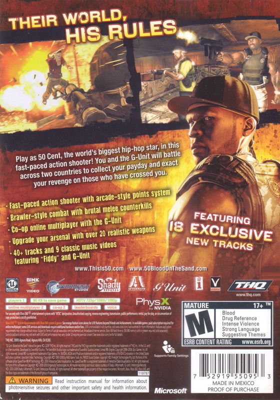 50 Cent: Blood on the Sand | Xbox 360 | back cover | region=North America | source-country=United States | zypher-v2 | moby-f599c8568421 | Data by MobyGames.com