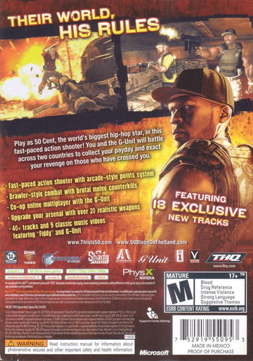 50 Cent: Blood on the Sand | Xbox 360 | back cover | region=North America | source-country=United States | zypher-v2 | moby-f599c8568421 | Data by MobyGames.com