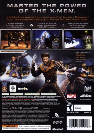X-Men: The Official Game | Xbox 360 | back cover | region=North America | source-country=United States | zypher-v2 | moby-96f0da098c5f | Data by MobyGames.com