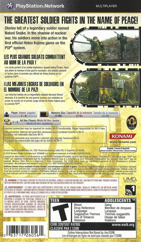 
Metal Gear Solid: Peace Walker | PSP | back cover | Data by MobyGames.com