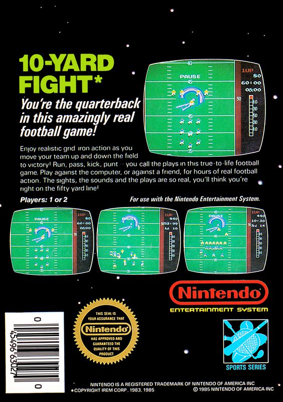 
10-Yard Fight | NES | back cover | Data by MobyGames.com