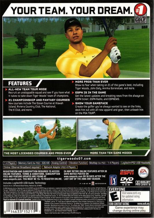 
Tiger Woods PGA Tour 07 | PlayStation 2 | back cover | Region: North America | source-country=United States | Data by MobyGames.com
