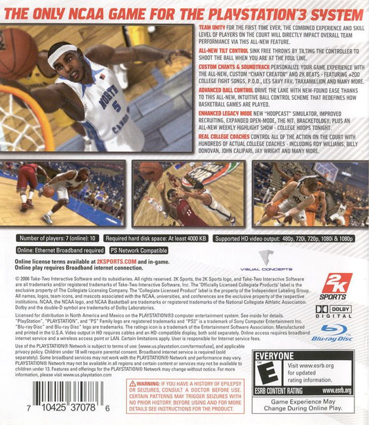 
College Hoops NCAA 2K7 | PlayStation 3 | back cover | Region: North America | source-country=Canada,Mexico,United States | Data by MobyGames.com